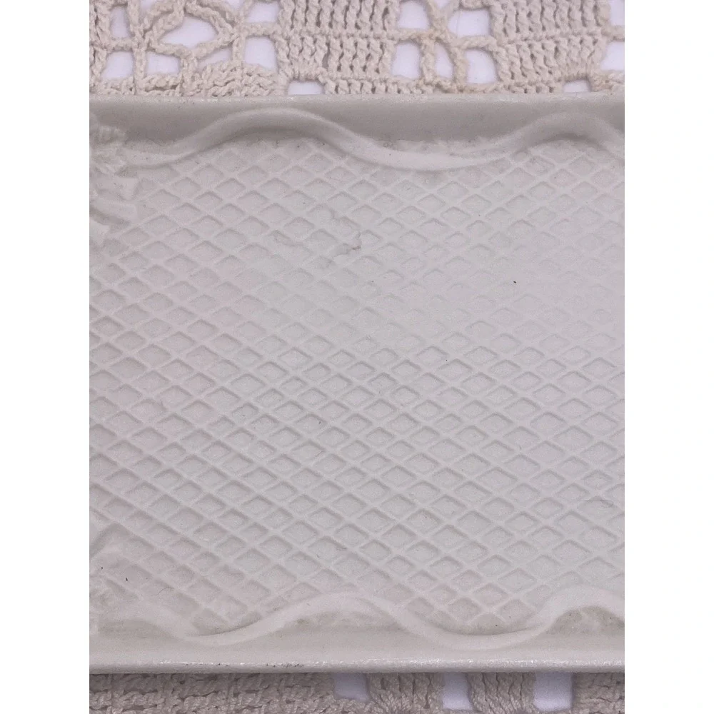 Vintage Mini Ivory Rose Porcelain Bisque Tea Set Tray Soap Dish Trinket Catch